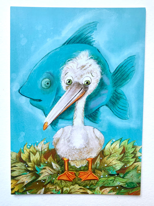 Postkarte „Schlauer Pelikan“