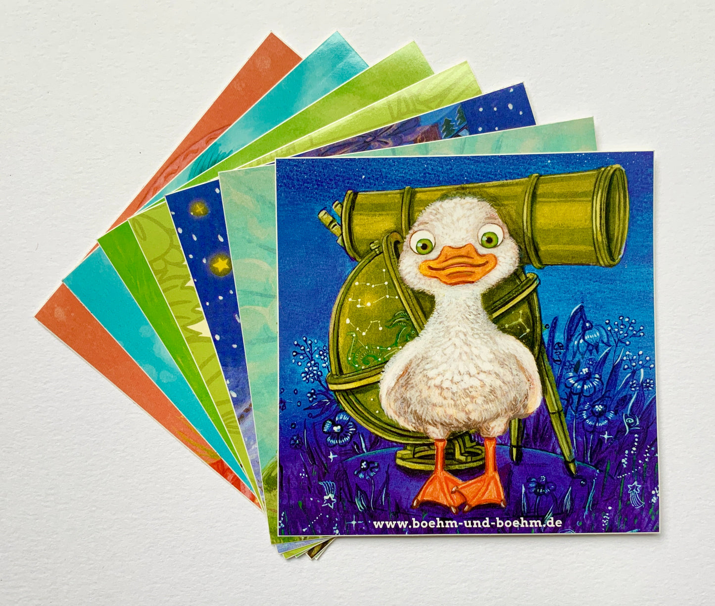 Bundle "Tollpatschige Ente": Postkarte, Sticker & Lesezeichen